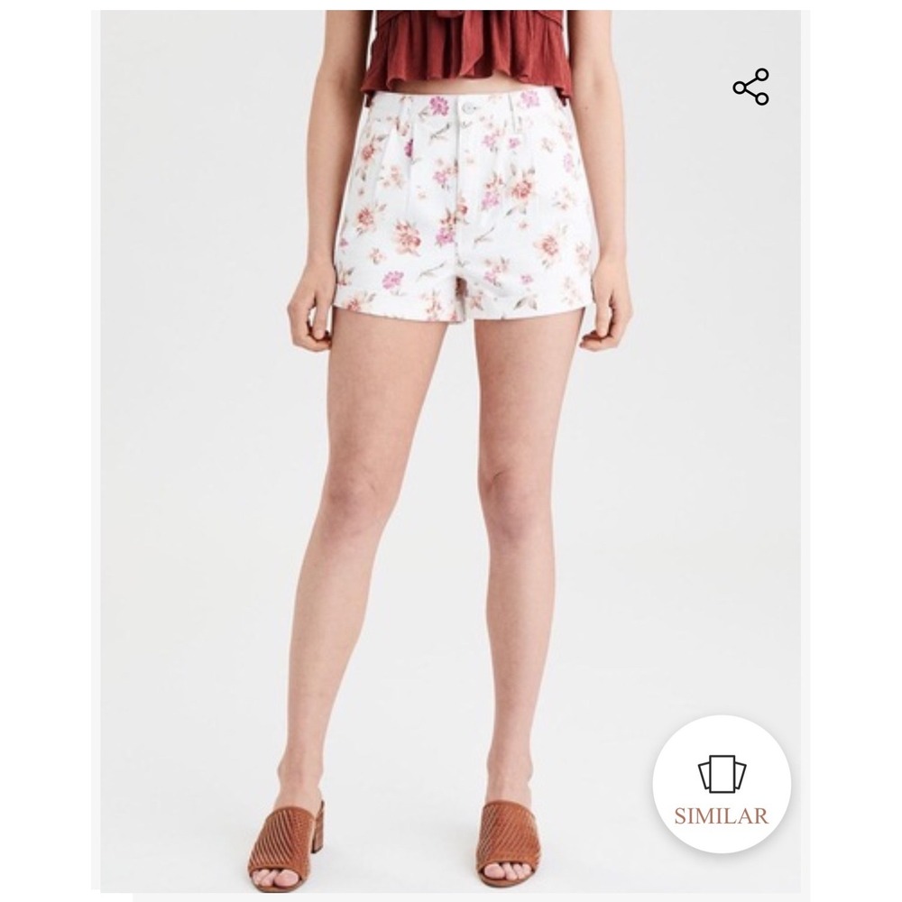 American Eagle Mom‎ Shorts 16 White Floral High Rise Pleated Denim Coquette Y2K
